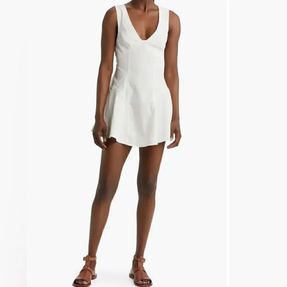 NWOT Free People Eye Catching Mini Dress Sleeveless Open Back Bow V Neck L